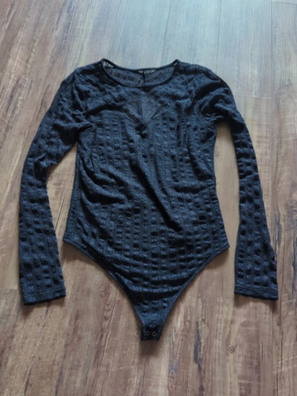 Abercrombie & Fitch Long-Sleeve Geometric Lace Bodysuit, Black, Large